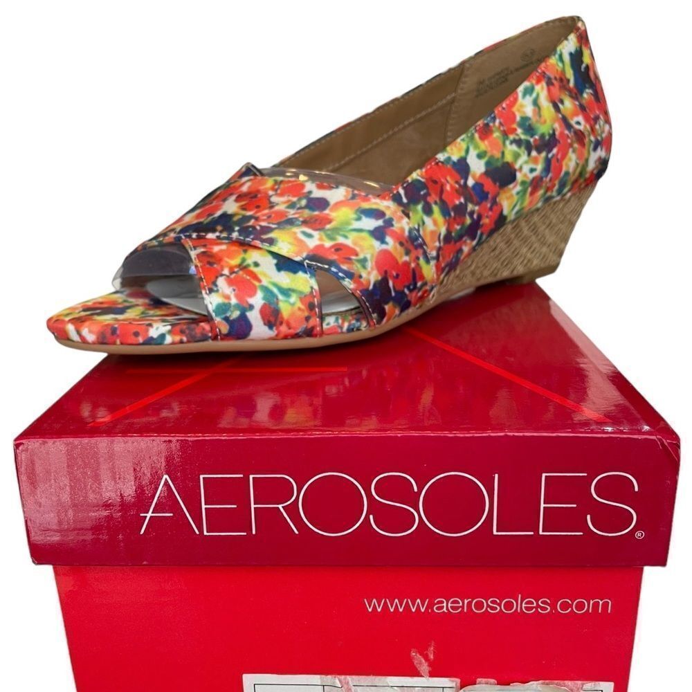 AEROSOLES SHIPMATES FLORAL WEDGE, sz 7.5‎